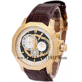 ساعت مچی ویولت کرنوگراف مردانه گرد طلایی صفحه سفید مدل 0228/2G