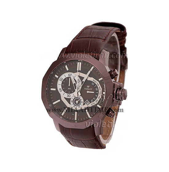 ساعت مچی ویولت کرنوگراف مردانه گرد قهوه ای کافی کالری مدل 0228/2G