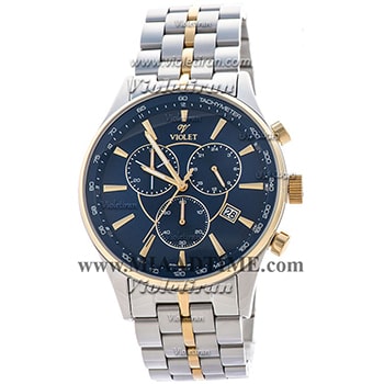 ساعت ویولت Violet مردانه کرنوگراف گرد فلزی دو رنگ صفحه سرمه ای کد 0358/2G