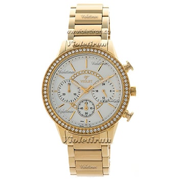 ساعت ویولت Violet زنانه کرنوگراف گرد فلزی طلایی صفحه سفید کد 0371 2L