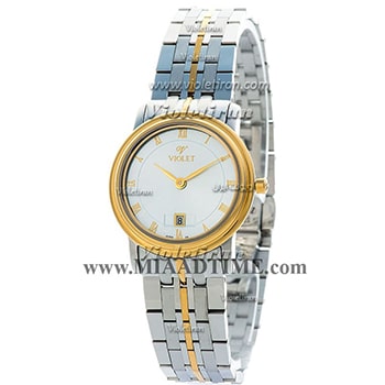 ساعت مچی ویولت زنانه کلاسیک گرد فلزی دو رنگ صفحه سفید کد 0418/2L