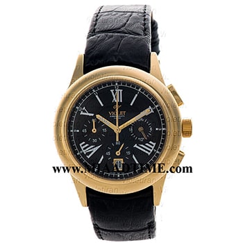ساعت ویولت Violet زنانه  اسپرت گرد چرمی طلایی صفحه مشکی کد 0401/2L