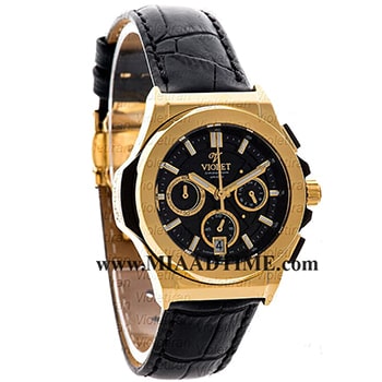 ساعت مچی ویولت زنانه کرنوگراف بند چرم طلایی صفحه مشکی مدل 0451/2L