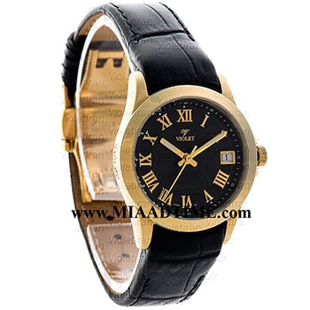 ساعت مچی ویولت زنانه کلاسیک بند چرم طلایی صفحه مشکی مدل 0460/2L