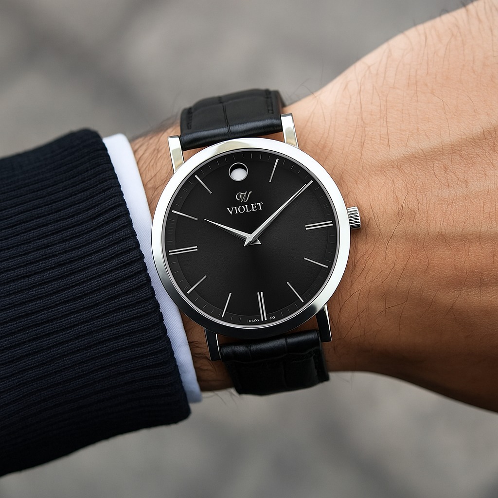 ساعت ویولت مردانه گرد چرمی کلاسیک رنگبندی کد 0631