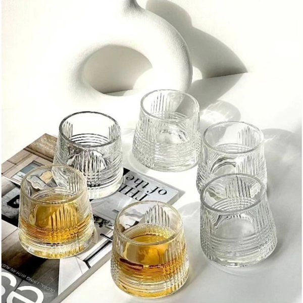 ست 6 عددی نیم لیوان چرخشی طرح نیزه و زنبوری برند DELI GLASS