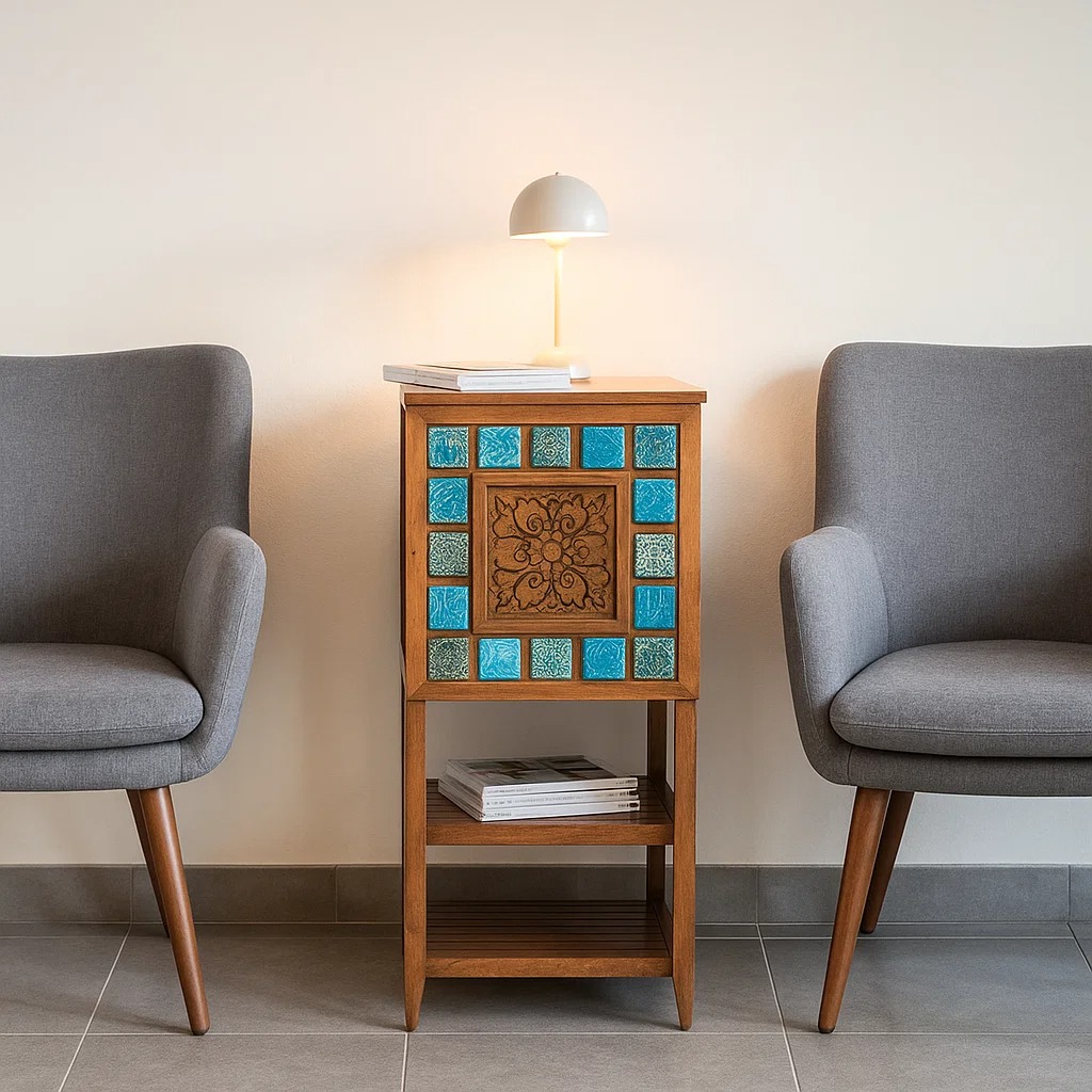 کمدچه پایه دار بلند فیروزه مدل VT04007 با متریال تمام چوب