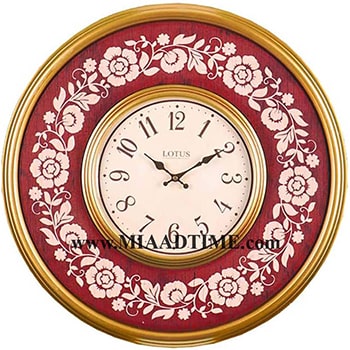ساعت دیواری چوبی دو رینگ طرح فرانسوی لوتوس گرد مدل FR-663