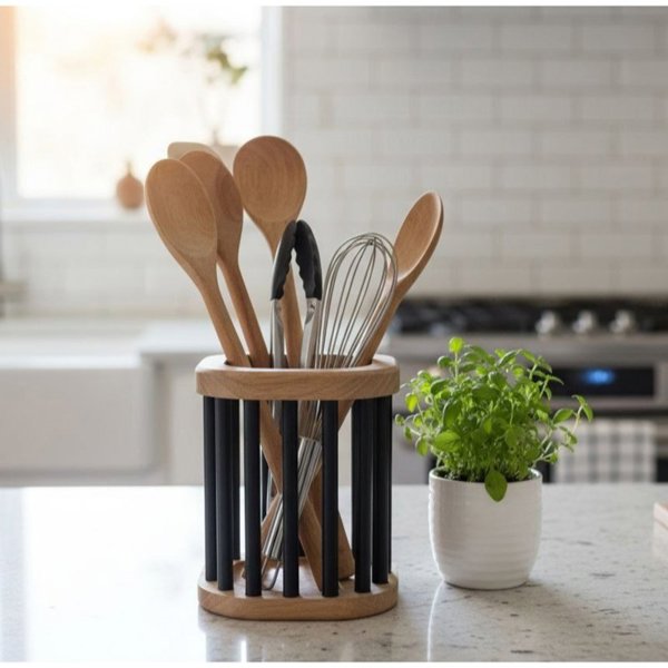 جای کفگیر ملاقه چوب و فلز هایلو مدل 1059