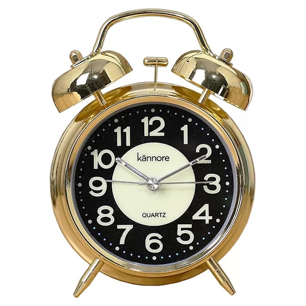 ساعت رومیزی کانور، ساعت رومیزی فلزی دکوری زنگ‌دار زنگوله‌ای قطر 10 سانت، ساعت رومیزی زنگ‌دار بی‌صدا سبک قدیمی، ساعت رومیزی شب‌نما چراغ‌دار | مدل K-6409