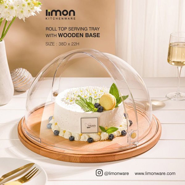 ظرف سرو کیک اکرولیک زیره چوبی بزرگ لیمون مدل 2468