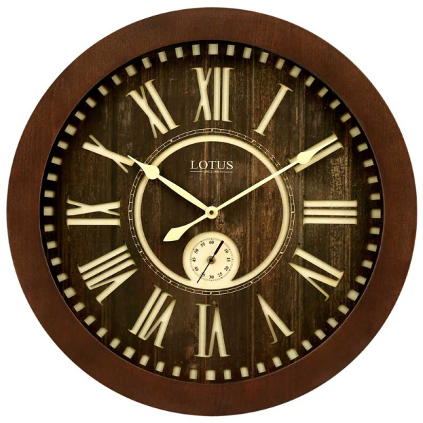 ساعت دیواری چوبی لوتوس مدل 9820، ساعت دیواری مدل DUNKIRK لوتوس با اعداد رومی و صفحه برجسته، دارای موتور مجزا