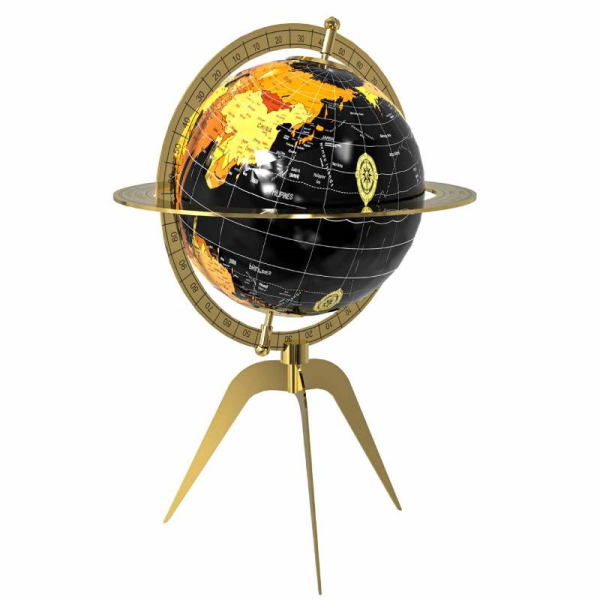 کره زمین چرخشی شوبرت مدل 9011، کره زمین پایه دار رومیزی با پایه های فلزی، بالاترین کیفیت پرداخت فلز و رنگ، رنگ طلایی