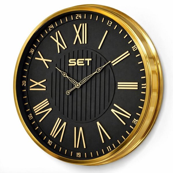 ساعت دیواری ست Set مدل M101 رنگبندی، ساعت دیواری با متریال فریم دور فلز، دارای موتور آرامگرد درجه یک، اعداد رومی و برجسته، سایز 65 سانتی متر