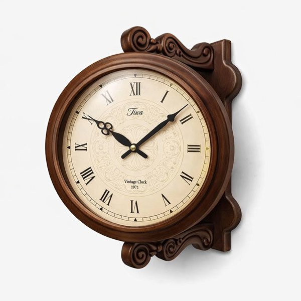 ساعت دیواری دوطرفه چوبی تیوا مدل 103، دارای دو موتور آرامگرد تایوانی کامار
