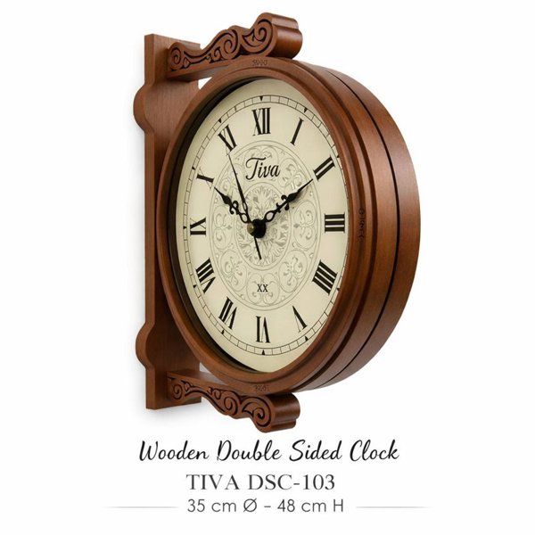 ساعت دیواری دوطرفه چوبی تیوا مدل 103