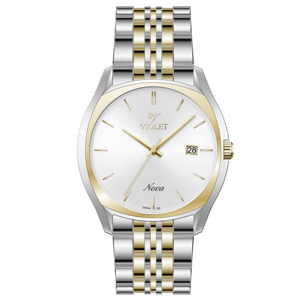 ساعت مچی ویولت، مردانه تک موتوره،گرد فلزی،دورنگ استیل طلایی،صفحه نقره ای کد 32756/2