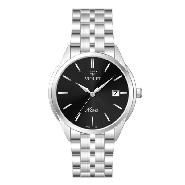 ساعت مچی ویولت، مردانه تک موتوره،گرد فلزی،استیل صفحه مشکی
