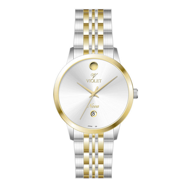 ساعت مچی ویولت، مردانه تک موتوره،گرد فلزی،دورنگ استیل طلایی،صفحه نقره ای کد 32758/2
