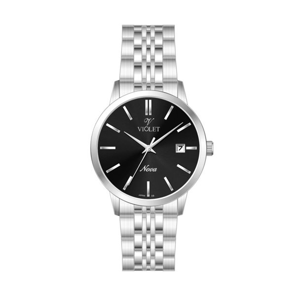 ساعت مچی ویولت، زنانه تک موتوره،گرد فلزی،استیل،صفحه مشکی کد 32760