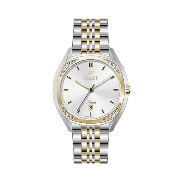 ساعت مچی ویولت، زنانه تک موتوره،گرد فلزی،دو رنگ استیل طلایی،صفحه نقره ای کد 32755/2