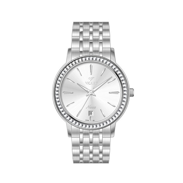 ساعت مچی ویولت، زنانه تک موتوره،گرد فلزی،استیل،صفحه نقره ای کد 32765