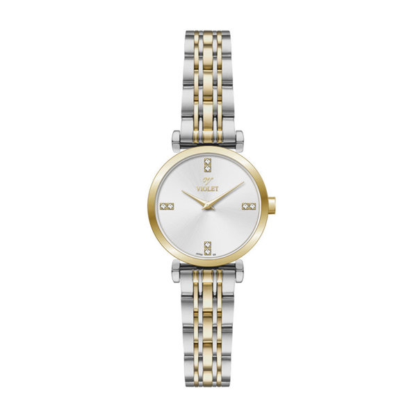 ساعت مچی ویولت، زنانه تک موتوره،گرد فلزی،دورنگ طلایی، صفحه سفید کد 0646/2