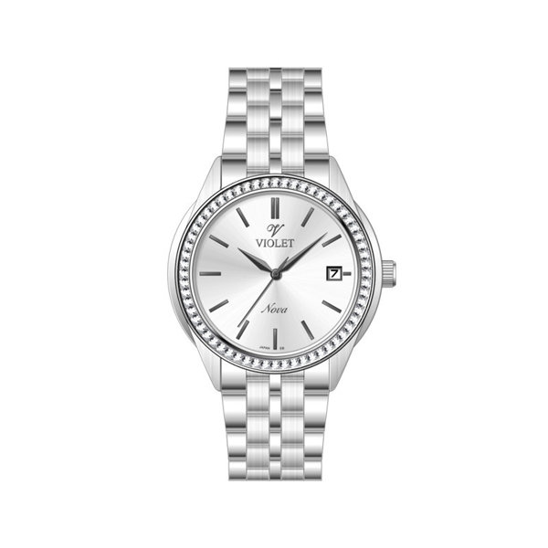 ساعت مچی ویولت، زنانه تک موتوره،گرد فلزی،استیل،صفحه نقره ای کد 32769