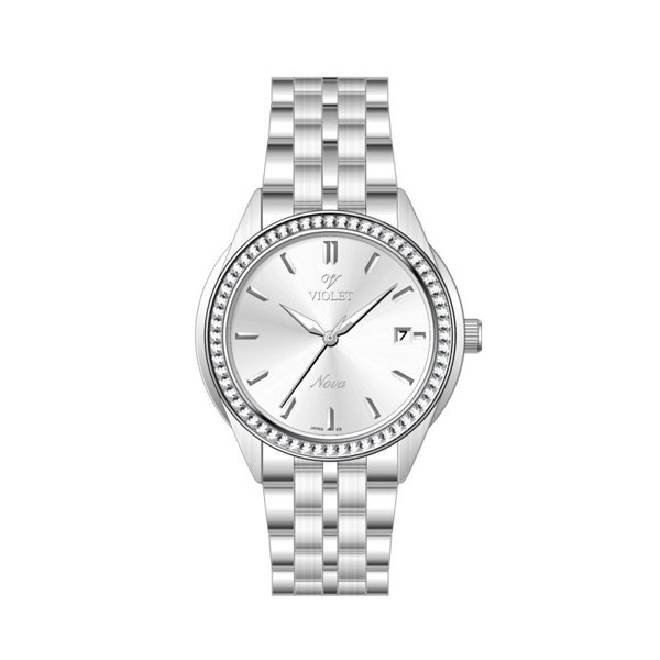 ساعت مچی ویولت، زنانه تک موتوره،گرد فلزی،استیل،صفحه نقره ای کد 32767