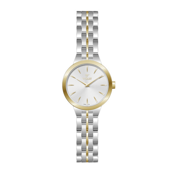 ساعت مچی ویولت، زنانه تک موتوره،گرد فلزی،دورنگ طلایی، صفحه سفید کد 0645/2