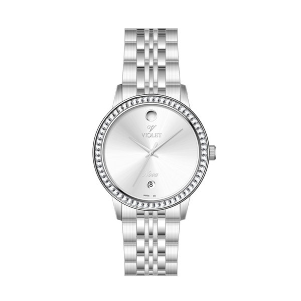 ساعت مچی ویولت، زنانه تک موتوره،گرد فلزی،استیل،صفحه نقره ای کد 32759
