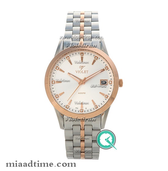 ساعت مچی ویولت، مردانه کلاسیک، گرد فلزی، دو رنگ رزگلد صفحه سفید | کد 0360/2G