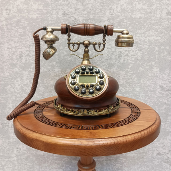 تلفن رومیزی چوبی والتر Walther مدل K29، تلفن رومیزی سلطنتی کادویی شیک و هدیه نوستالژی با شماره‌گیر دکمه ای و کالر آیدی