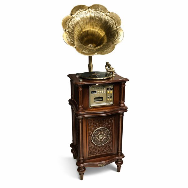 گرامافون ایستاده والتر فول، گرامافون شیپور فلزی با طراحی کلاسیک با قابلیت پخش صفحه با سه سرعت ، دارای خروجی های صدا و تصویر، قابلیت پخش صدا به صورت استریو | مدل 658 قهوه ای