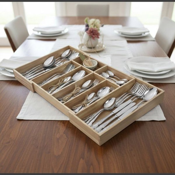 جای قاشق و چنگال و کفگیر ملاقه چوبی بزرگ هایلو | نظم دهنده کشو