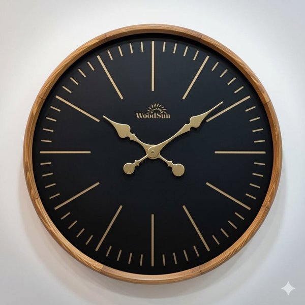 ساعت دیواری وودسان مدل کی یف مشکی، ساعت دیواری ساخته شده با چوب طبیعی روس سبک کلاسیک، سایز 60