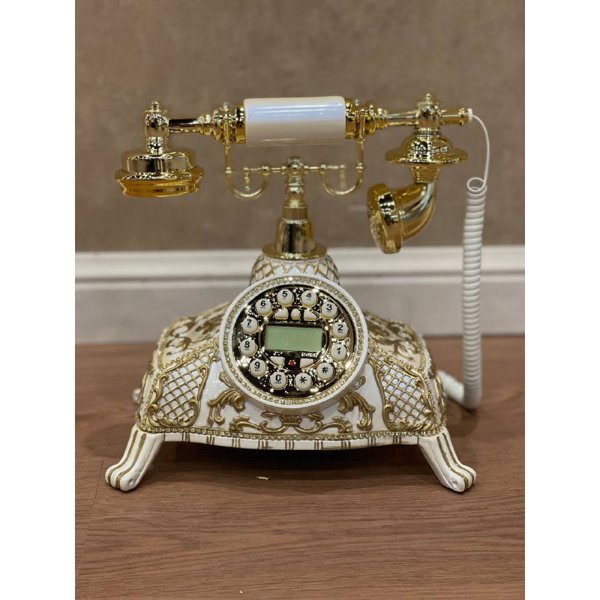 تلفن رومیزی آرنوس، تلفن سلطنتی گل های برجسته طلایی، دکوری شیک و جذاب مناسب منزل و محل کار، رنگ کرم طلایی مدل 040AC