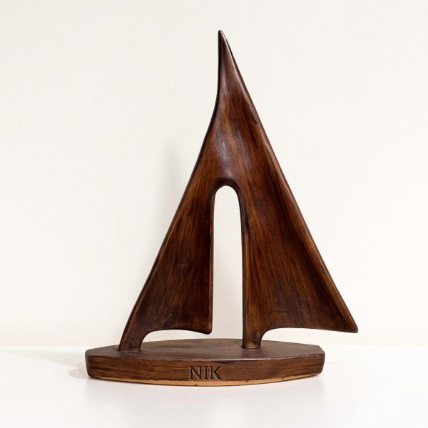 تندیس مدل قایق دکوری MO16195، مجسمه طرح قایق مناسب میز، شلف و ویترین منزل یا محل کار، رنگ قهوه‌ای