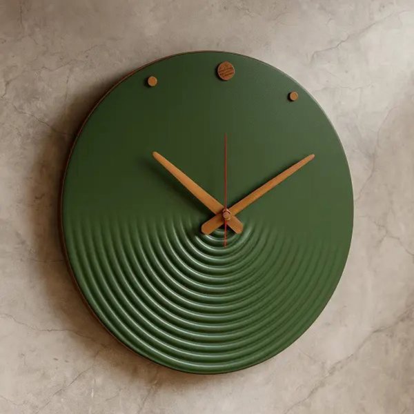 ساعت دیواری بتنی مدل 1490، ساعت دیواری آرامگرد با متریال بتن، طراحی خاص و مینیمال، دارای دو سال ضمانت موتور، رنگ سبز‌تیره