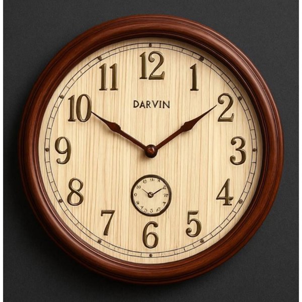 ساعت دیواری داروین مدل 7301 با طراحی کلاسیک و اصیل و متریال چوب قاب، دارای موتور ثانیه شمار مستقل و اعداد لاتین