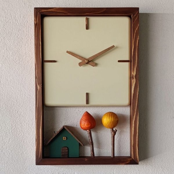 ساعت دیواری دست ساز تمام‌چوب مدل 184 طرح خانه