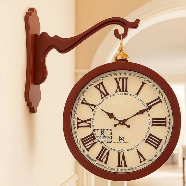 ساعت دیواری دو طرفه ارس مدل 4038، ساعت دو طرفه بسیار بی‌نظیر رنگ قهوه ای، تمام چوب سنگین با موتور درجه یک روانگرد