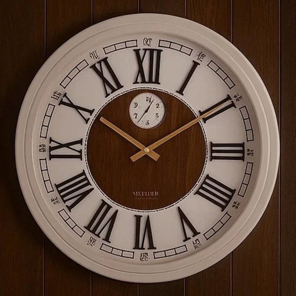 ساعت دیواری والتر Walther کد 6007 | ساعت دیواری سایز 58 با موتور آرامگرد، بدنه و صفحه کرم رنگ و جزییات مشکی، موتور ثانیه شمار مستقل