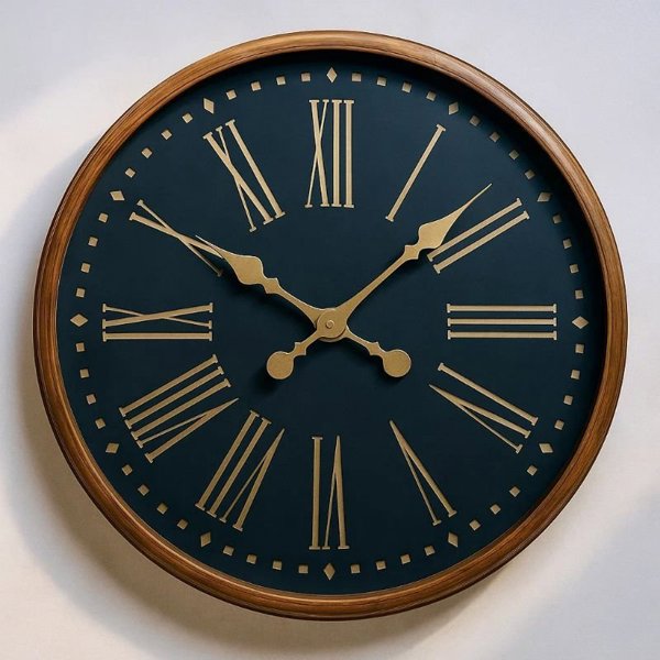 ساعت دیواری وودسان مدل والنسیا، ساعت دیواری ساخته شده با چوب طبیعی روس سبک کلاسیک، مدل والنسیا سایز 80، اعداد یونانی، رنگ مشکی