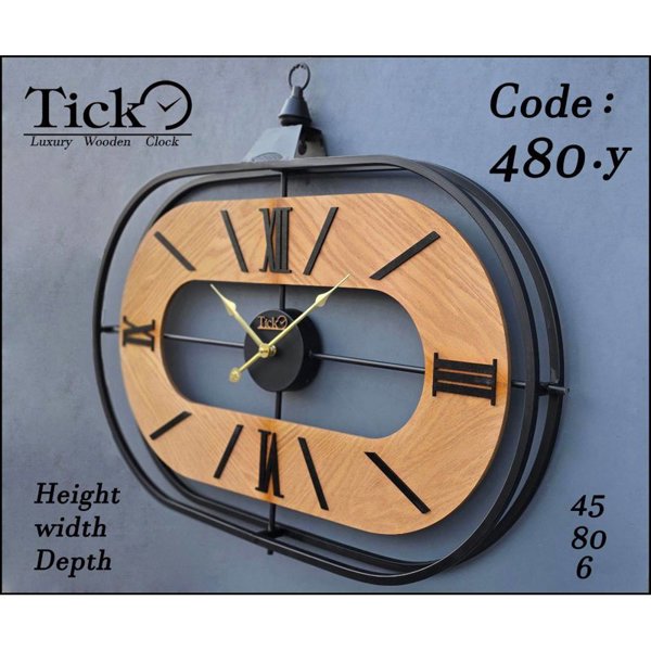 ساعت دیواری چوب و فلز تیک (Tick) مدل ۴۸۰ طرح بیضی
