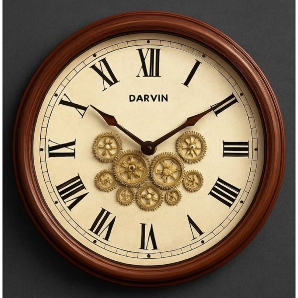 ساعت دیواری چوبی اصیل داروین مدل ۷۳۰۵، قطر ۷۰ سانتی‌متر، چرخ‌دنده‌های متحرک فعال | با ۵ سال ضمانت