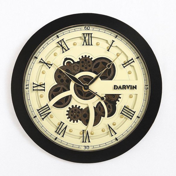 ساعت دیواری چوبی داروین مدل 6161 با چرخ‌دنده‌های متحرک و طراحی کلاسیک-صنعتی، یک شاهکار هنری با 5 سال ضمانت