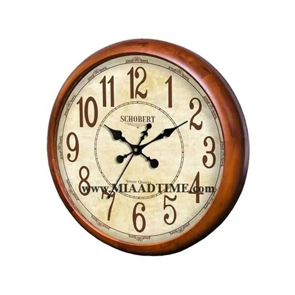 ساعت دیواری چوبی شوبرت مدل 5199S، ساعت دیواری گرد چوبی مدل بنیتو شوبرت، دارای اعداد لاتین خوانا