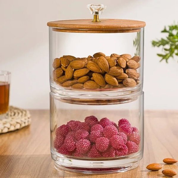 شکلات خوری درب چوبی برند لیمون مدل 216759، شکلات خوری دو طبقه برای سرو و نگهداری شکلات، شیرینی و تنقلات، مناسب برای پذیرایی‌های رسمی و روزمره