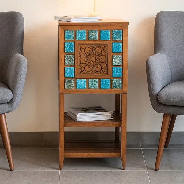 کمدچه پایه دار بلند فیروزه مدل VT04007 با متریال تمام چوب